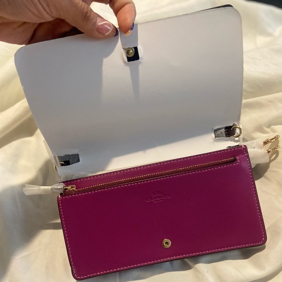 Coach Foldover Clutch Crossbody In Signature Canvas and Purple - Picture 2 of 4